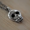 Mini Skully Necklace, Oxidized Sterling Silver