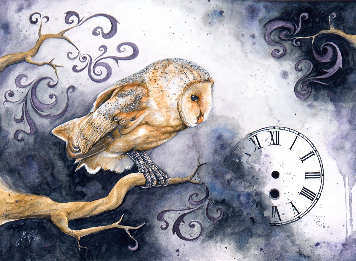 Timelapse - Giclee Fine Art Print, Barn Owl Clockwork Art