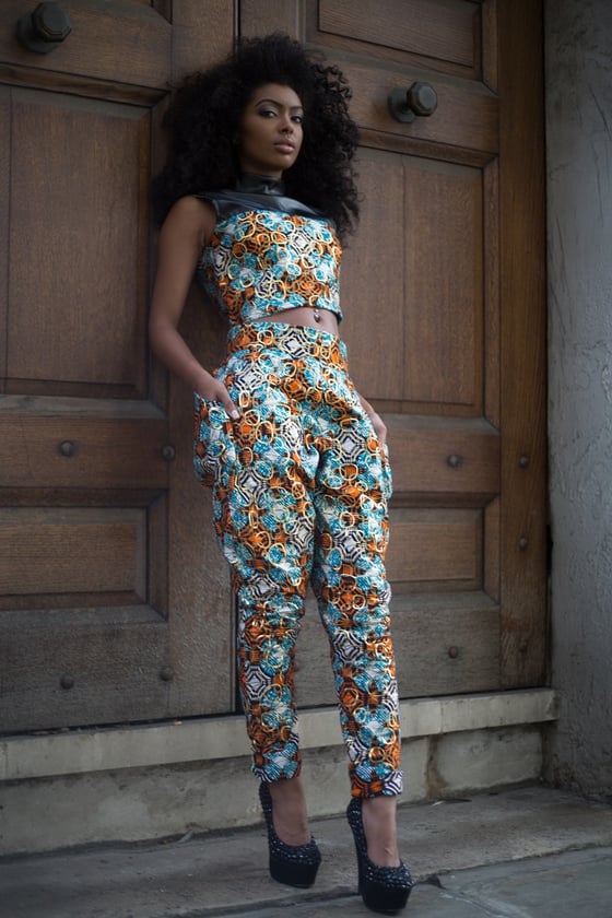 Image of Two piece Ankara leather turtle neck Harem Trousers