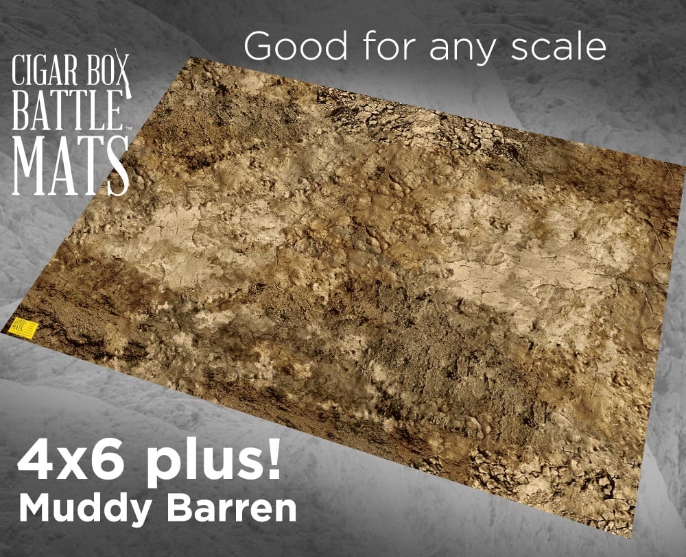 Muddy Barren Battle Mat 4'x6' plus 128 / Cigar Box Battle Store