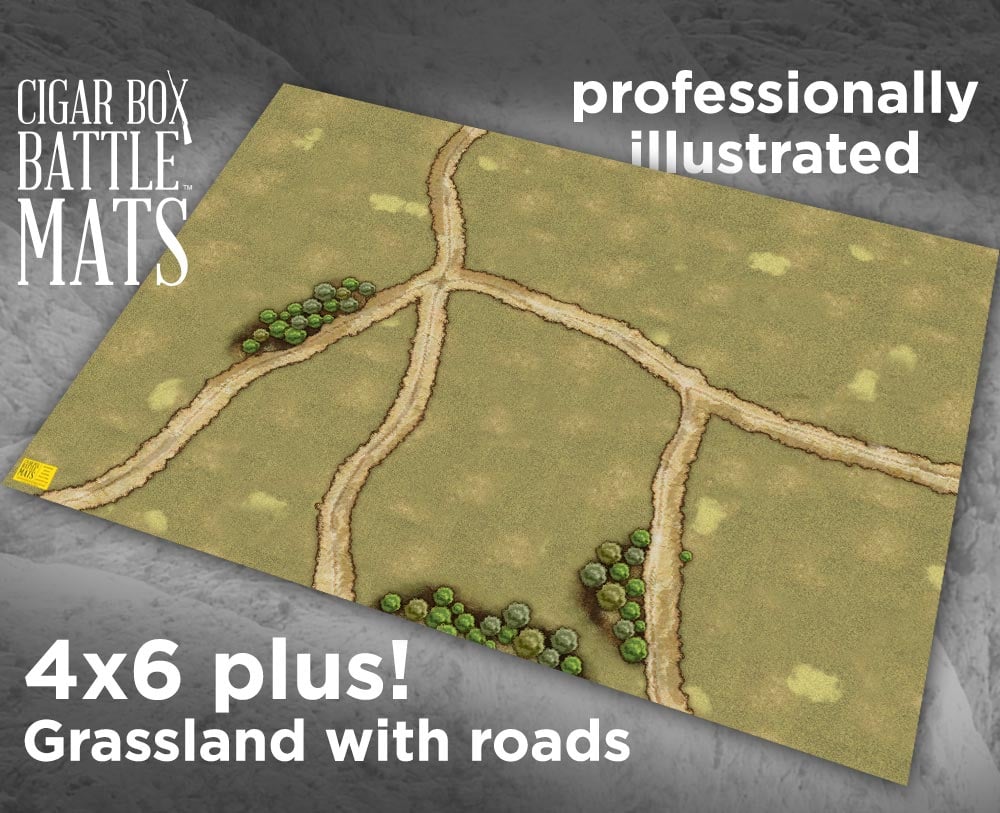 Image of Grassland Gaming Battle Mat with Roads --  4'x6' plus  -- #104