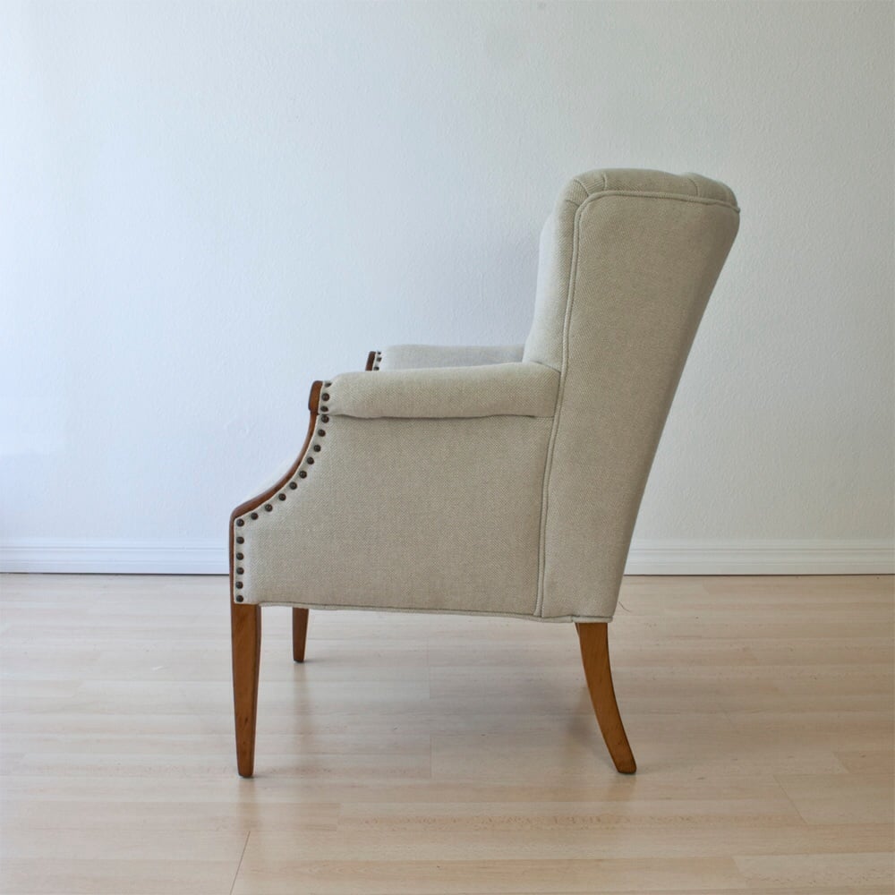 Image of Antique Channel Back Chair in Wool Upholstery