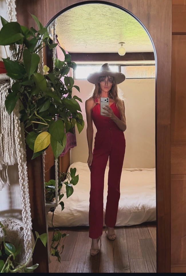 1970s red N'est ce Pas fitted overalls  jumpsuit 