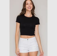 Image 2 of Crew Neck Short Sleeve CottonCrop Top black 