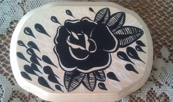 Image of Black Rose On Wood Plaque Painting 