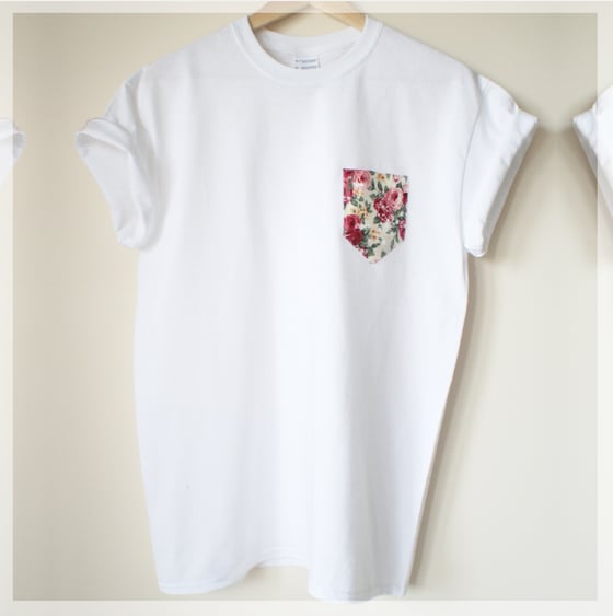 Image of White Vintage Rose Pocket T Shirt