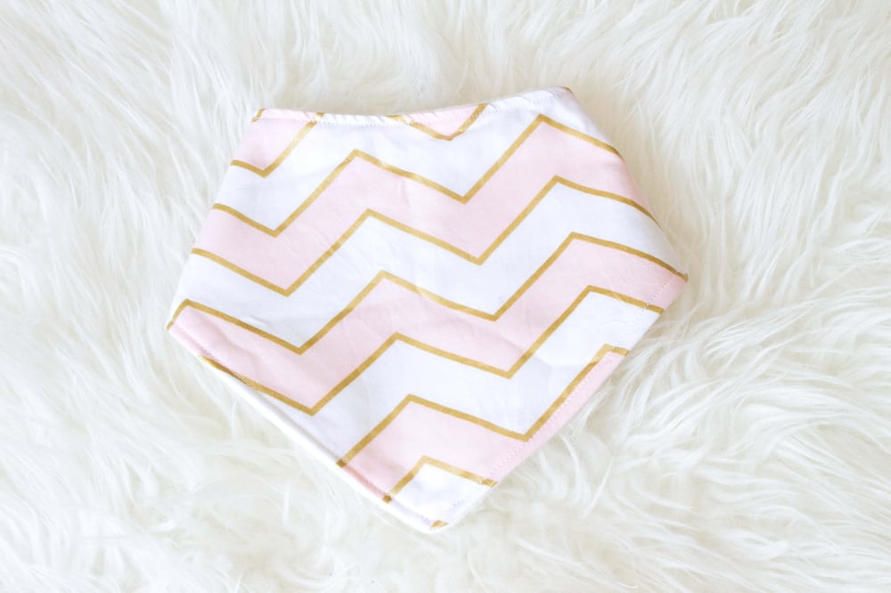 Image of Pink, White & Metallic Gold Chevron Bandana Bib