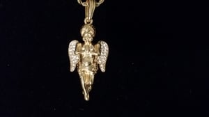 Image of Gold Cross and Angel on Rope chain