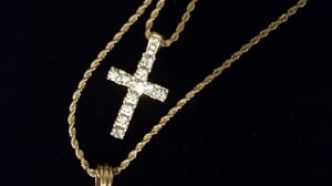 Image of Gold Cross and Angel on Rope chain