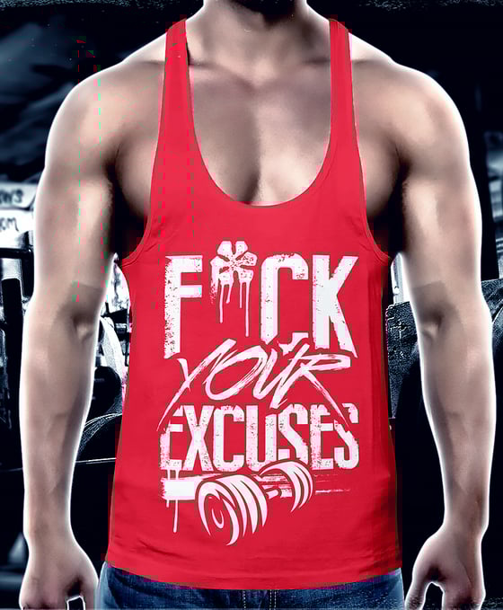 Image of F*ck Your Excuses Gym Stringer Vest Red