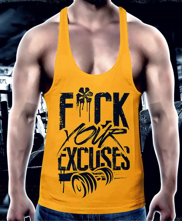 Image of F*ck Your Excuses Gym Stringer Vest Mango
