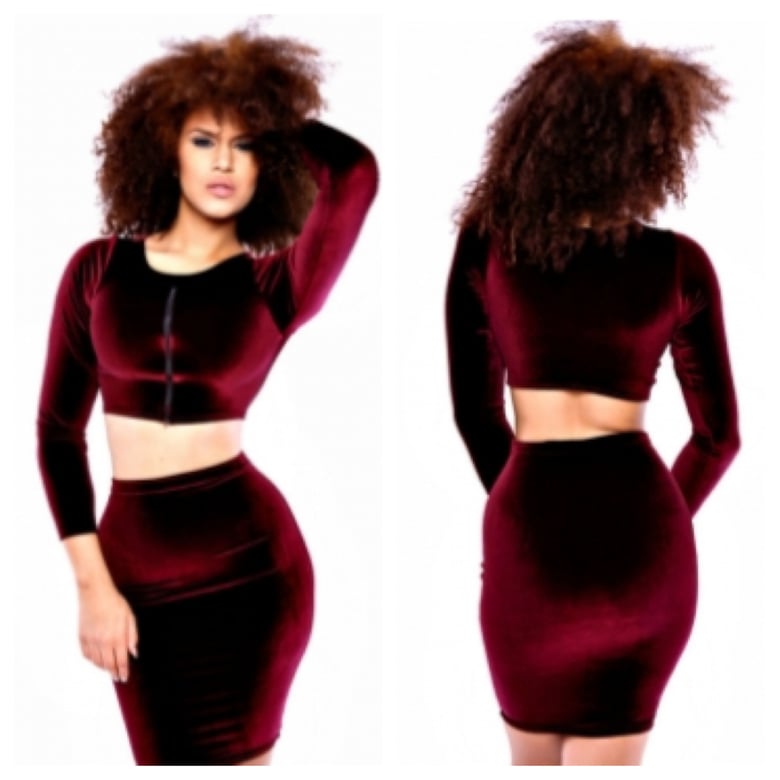 Image of Wine Velvet Skirt and Top