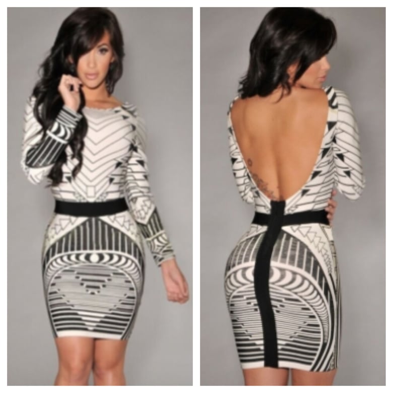 Image of Long Sleeve Tribal Print Open Back Dress