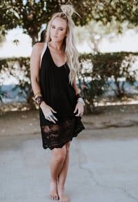 Image 4 of Prima Lace Hem Slip Dress - Black