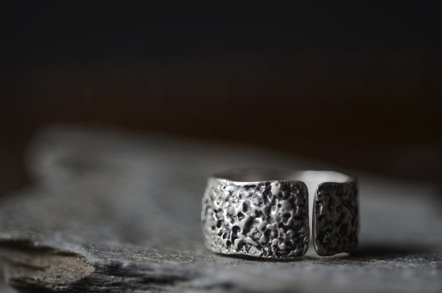 Image of OXYDE - dark textured silver band. Wabisabi inspired