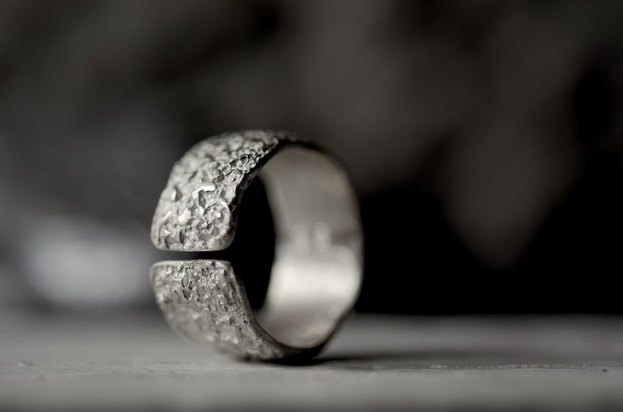 Image of OXYDE - raw silver finish, sterling band. Wabisabi inspired