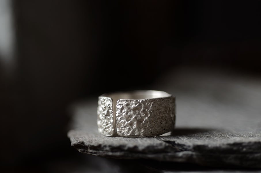 Image of OXYDE - raw silver finish, sterling band. Wabisabi inspired
