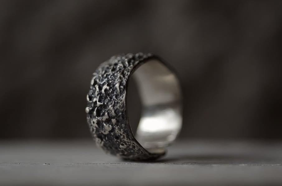 Image of OXYDE - wide textured silver band. Wabisabi inspired