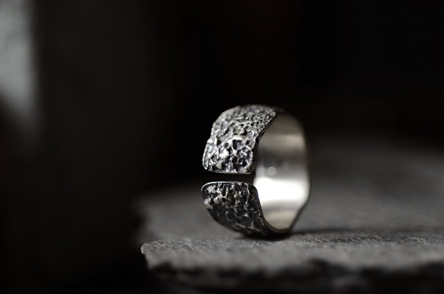 Image of OXYDE - wide textured silver band. Wabisabi inspired