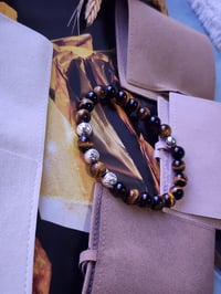 Image 3 of Yellow Tiger Eye/Sterling Silver Bracelet/Men Stretch Bracelet 