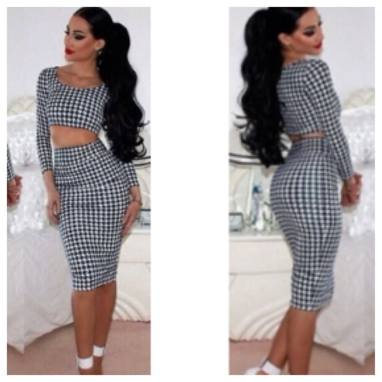 Image of Long Sleeve Skirt and Top with Houndstooth Print