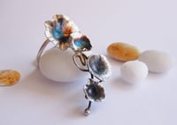 Image 2 of Trailing daisy ring forged in sterling silver with rainbow patina