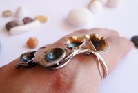 Image 3 of Trailing daisy ring forged in sterling silver with rainbow patina