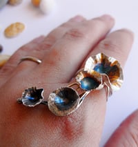 Image 4 of Trailing daisy ring forged in sterling silver with rainbow patina
