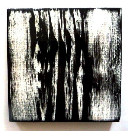 Image of 'POETIC 20 IN BLACK, WHITE, SILVER & WOOD' | Painted Wood Blocks Art | Black and White Wall Decor