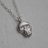 Mini Skully Necklace, Brushed Sterling Silver