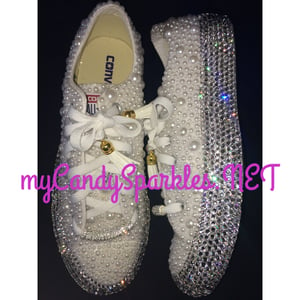 Image of Low Top White Pearl and Sparkle Chucks  