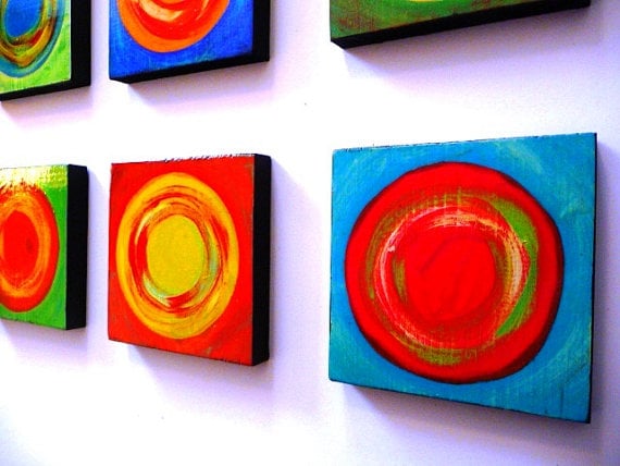Image of 'DANCING CIRCLES 30' | Painted Wood Wall Sculpture | Geometric Wall Art | Colorful Wall Decor