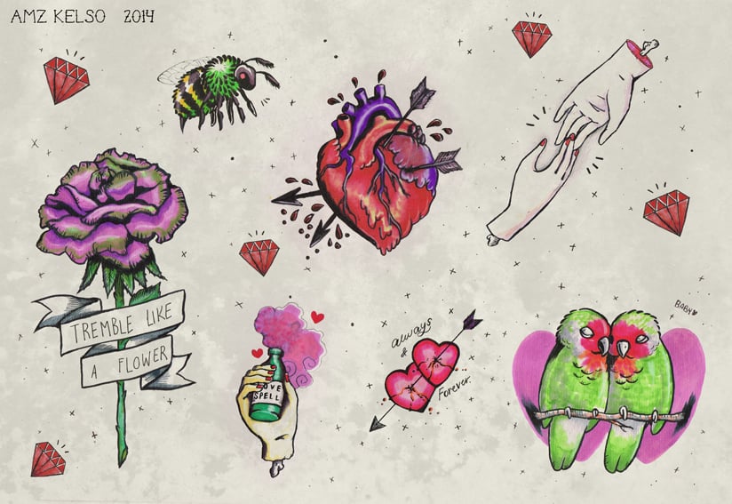 Image of 'My Love For You' Tattoo Flash Sheet
