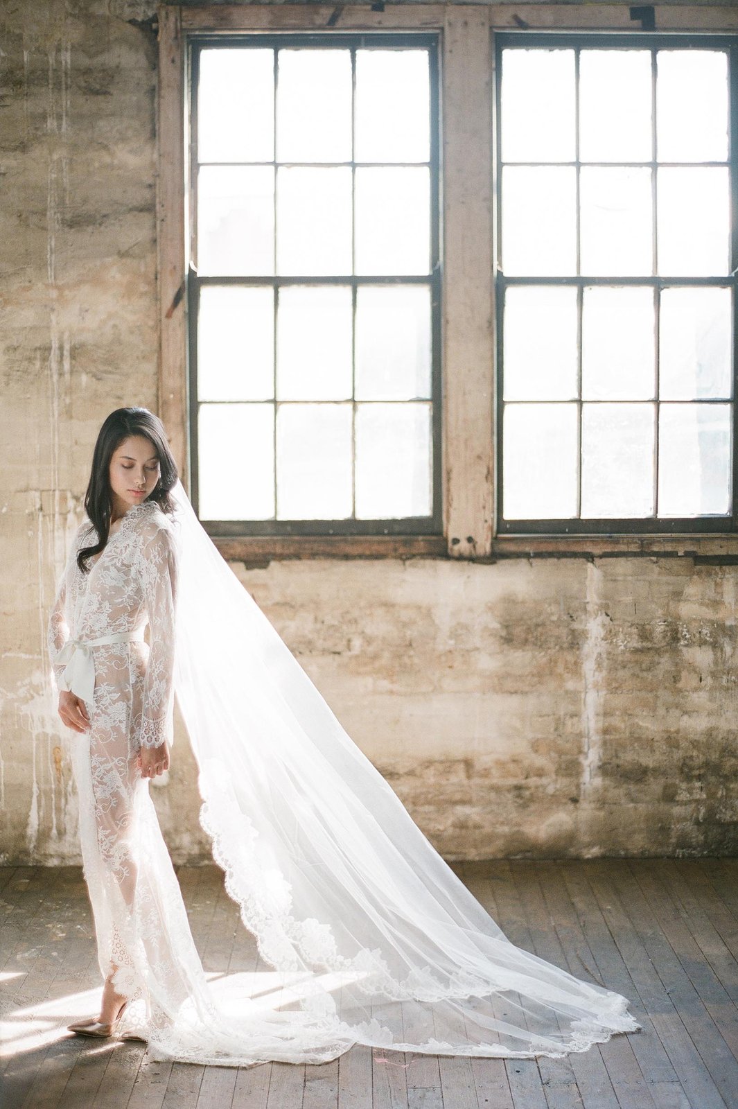 bridal long lace robe