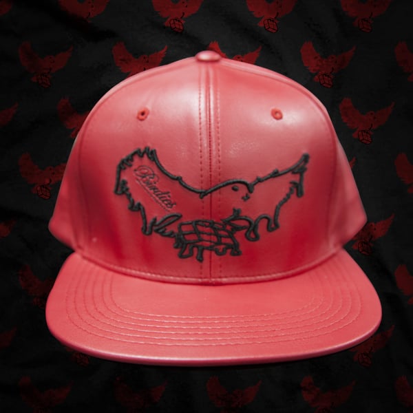 Image of Red/Black Leather Dripping Snapback