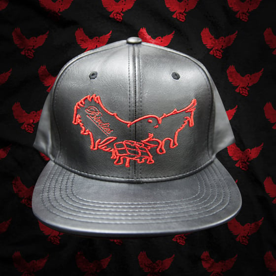 Image of Black/Red Leather Dripping Snapback