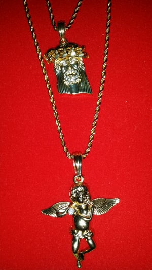 Image of Jesus piece/Angel set on Rope chain