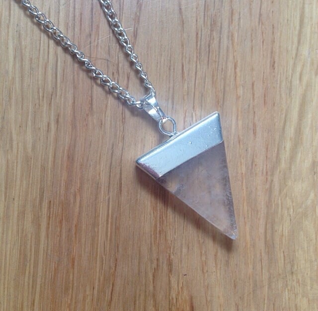 Image of Clear Quartz Healing Crystal Triangle Pendant Hand-Made Necklace
