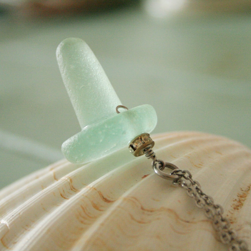 Image of Tribal necklace sea glass bottle stopper necklace