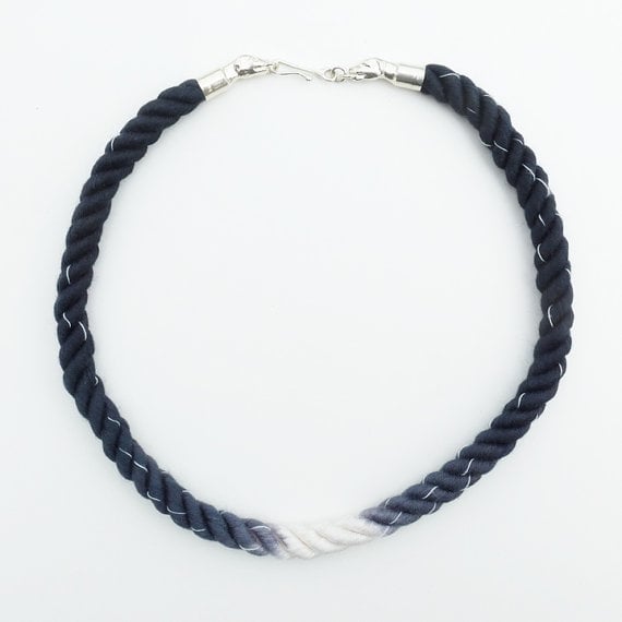 Image of Silver Dog Necklace with Black and White Cord