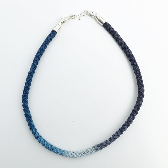 Image of Silver Dog Necklace with Blue, Black and White Cord