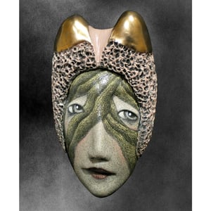 Image of The Jester's Significant Other - Stoneware Mask Sculpture, Ceramic Face Pendant, Original Mask Art
