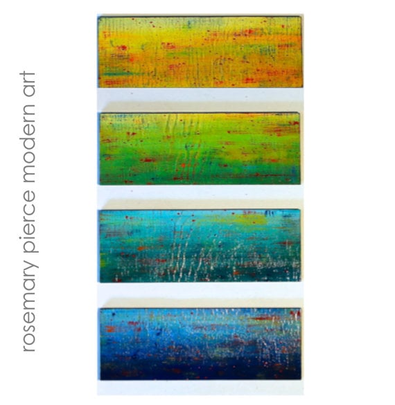 Image of 'SOLIDARITY' IN YELLOW, GREEN, TEAL, BLUE | LARGE Original Abstract Painted Wood Wall Panels