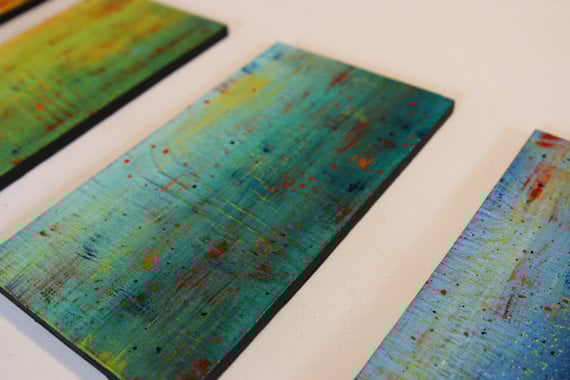 Image of 'SOLIDARITY' IN YELLOW, GREEN, TEAL, BLUE | LARGE Original Abstract Painted Wood Wall Panels