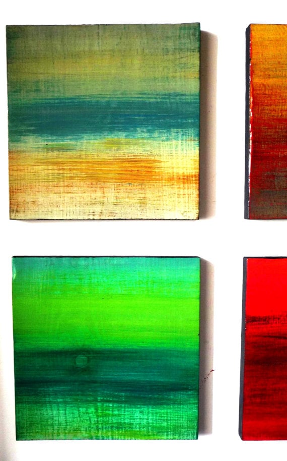 Image of 'OCEANS & SUNSETS' | Abstract Original Painting | Paintings on Wood | Wood Wall Decor