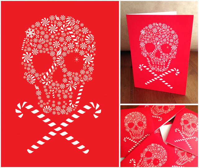 Image of Holiday Candy Skull Card Pack - 8 Cards 8 Envelopes