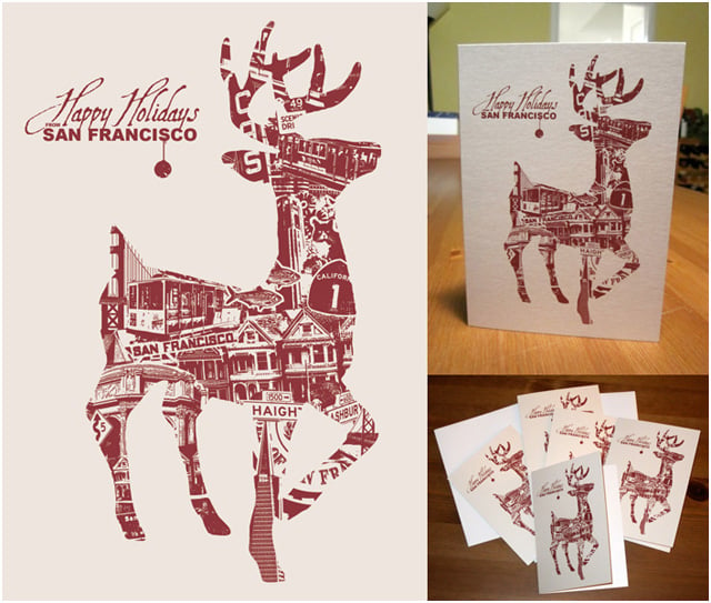 Image of Holiday San Francisco Deer Card Pack - 16 Cards 16 Envelopes