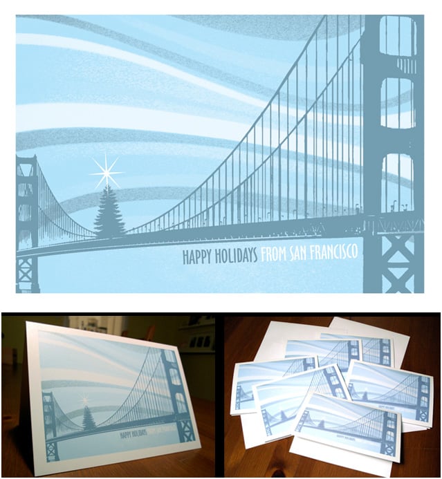 Image of Holiday San Francisco Bridge Tree Card Pack - 16 Cards 16 Envelopes