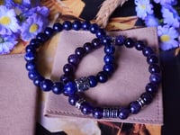 Image 4 of Amethyst & Dark Blue Sodalite 2pc Stacked Bracelet Set, Men Stretch Bracelet