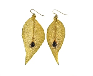 Image of Real Evergreen Earrings Preserved in 24k Gold w/ Amethyst Briolette-ONE LEFT IN STOCK!!